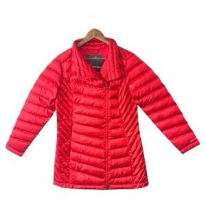 NEW Eddie Bauer Red Alpine Down Feather Filled Quilted Puffer Coat Storm Medium